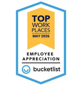 TWP-Bucketlist_Employee-Appreciation_May_2026 Award badge reading 'Top Work Places May 2026' with 'Employee Appreciation' and the bucketlist logo