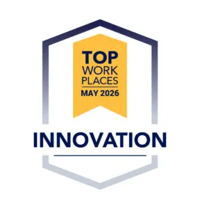 TWP-CE_Innovation_May_2026 Award badge proclaiming 'Top Work Places May 2026' with 'INNOVATION' beneath, inside a shield/hexagon frame.