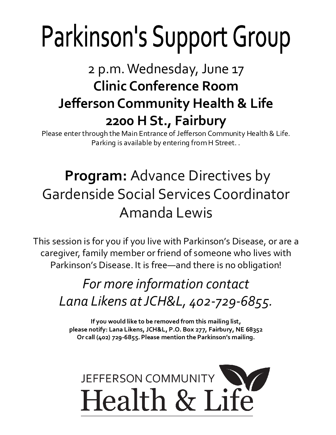 Parkinson’s Flyer – June 2026